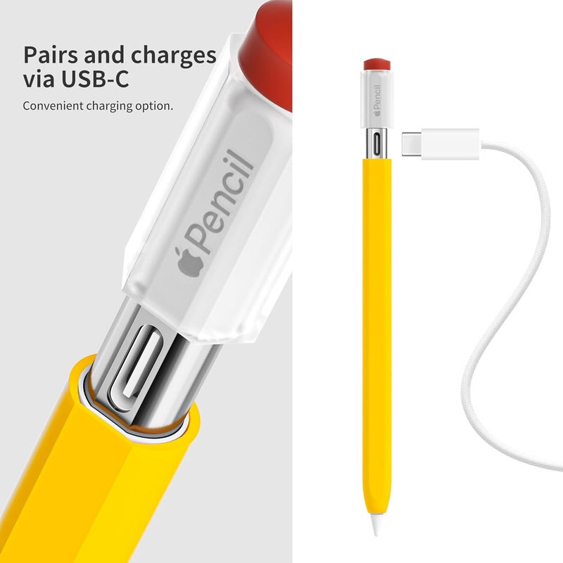 ELETIUO غطاء سيليكون متوافق مع قلم أبل (USB-C)، حامل واقي مع قبعة، غلاف مضاد للانزلاق يدعم المغناطيسية متوافق مع قلم أبل الجيل الثالث، أصفر عتيق - Image 3